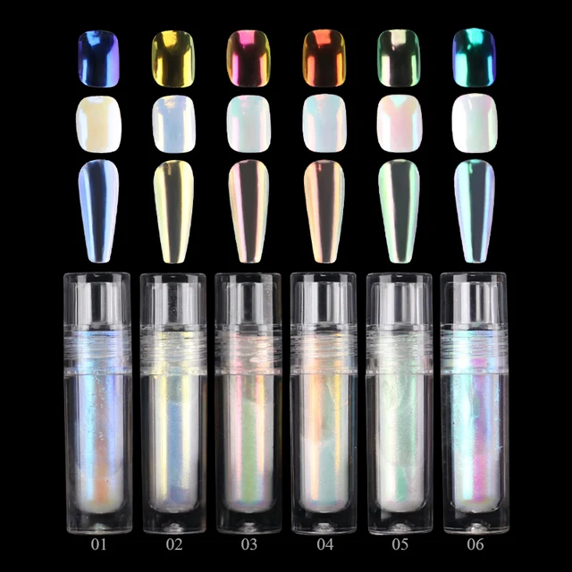 Holographic liquid magic mirror powder 6 colors chrome nails