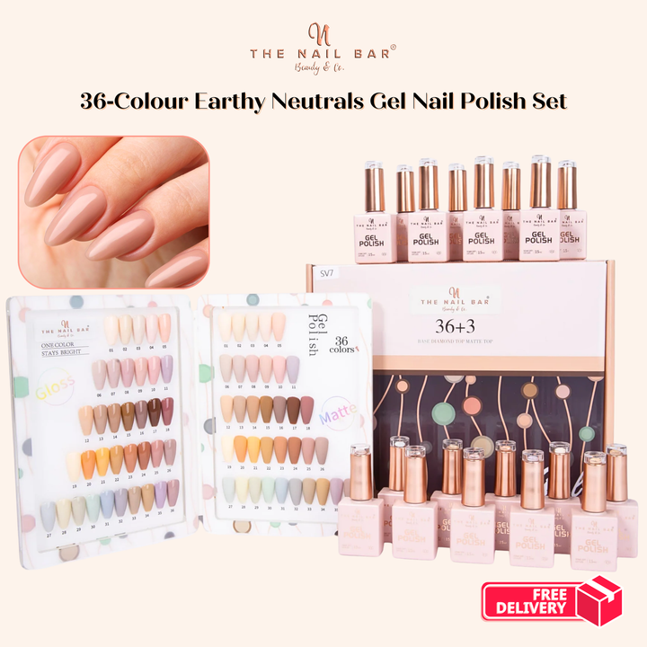 36‑Colour Earthy Neutrals Gel Nail Polish Set – Warm Browns & Natural Tones