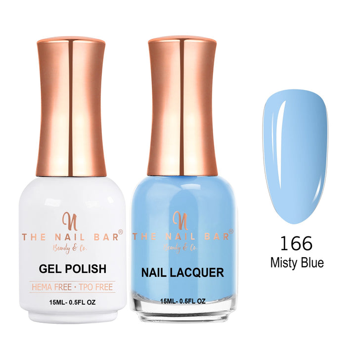 TNBDUAL166-PKG – Dual 166 – Misty Blue matching 15ml gel polish and nail lacquer set