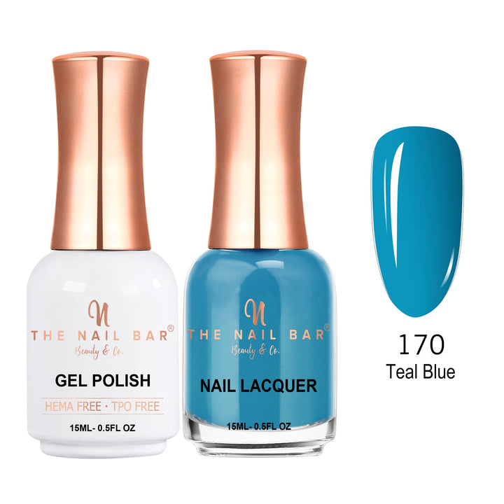 TNBDUAL170-PKG – Dual 170 – Teal Blue matching 15ml gel polish and nail lacquer set