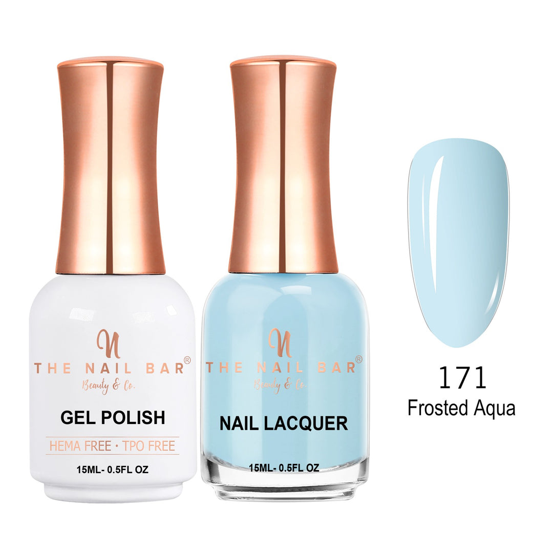 TNBDUAL171-PKG – Dual 171 – Frosted Aqua matching 15ml gel polish and nail lacquer set