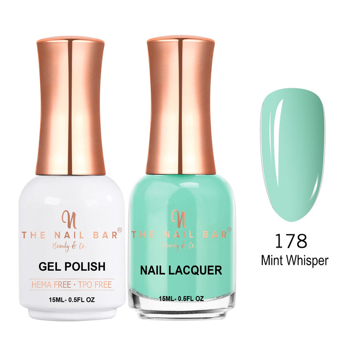 TNBDUAL178-PKG – Dual 178 – Mint Whisper matching 15ml gel polish and nail lacquer set
