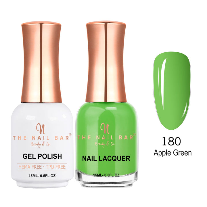 TNBDUAL180-PKG – Dual 180 – Apple Green matching 15ml gel polish and nail lacquer set