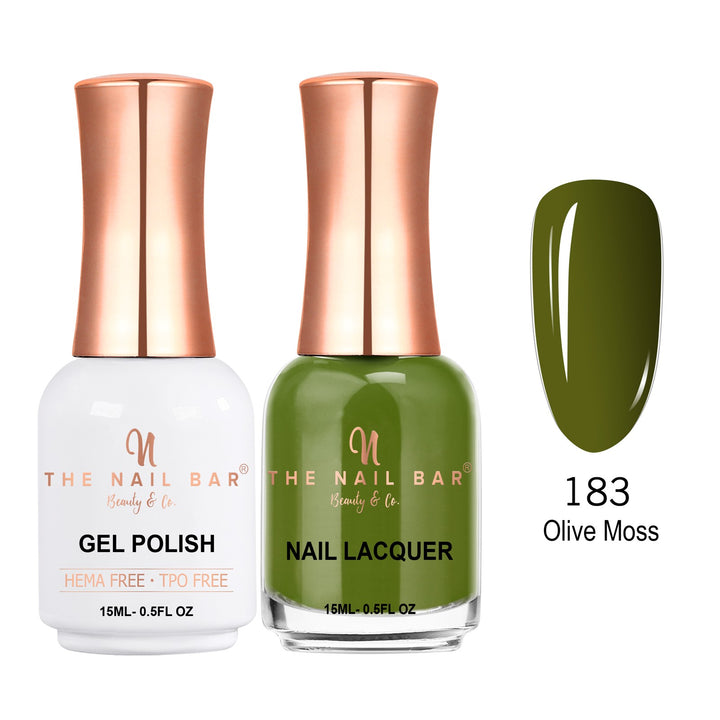 TNBDUAL183-PKG – Dual 183 – Olive Moss matching 15ml gel polish and nail lacquer set