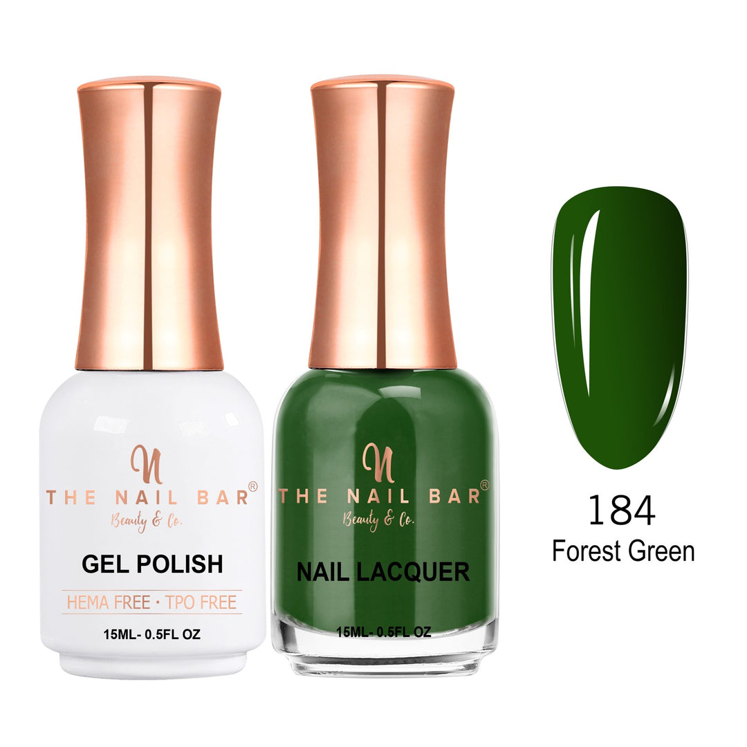 TNBDUAL184-PKG – Dual 184 – Forest Green matching 15ml gel polish and nail lacquer set