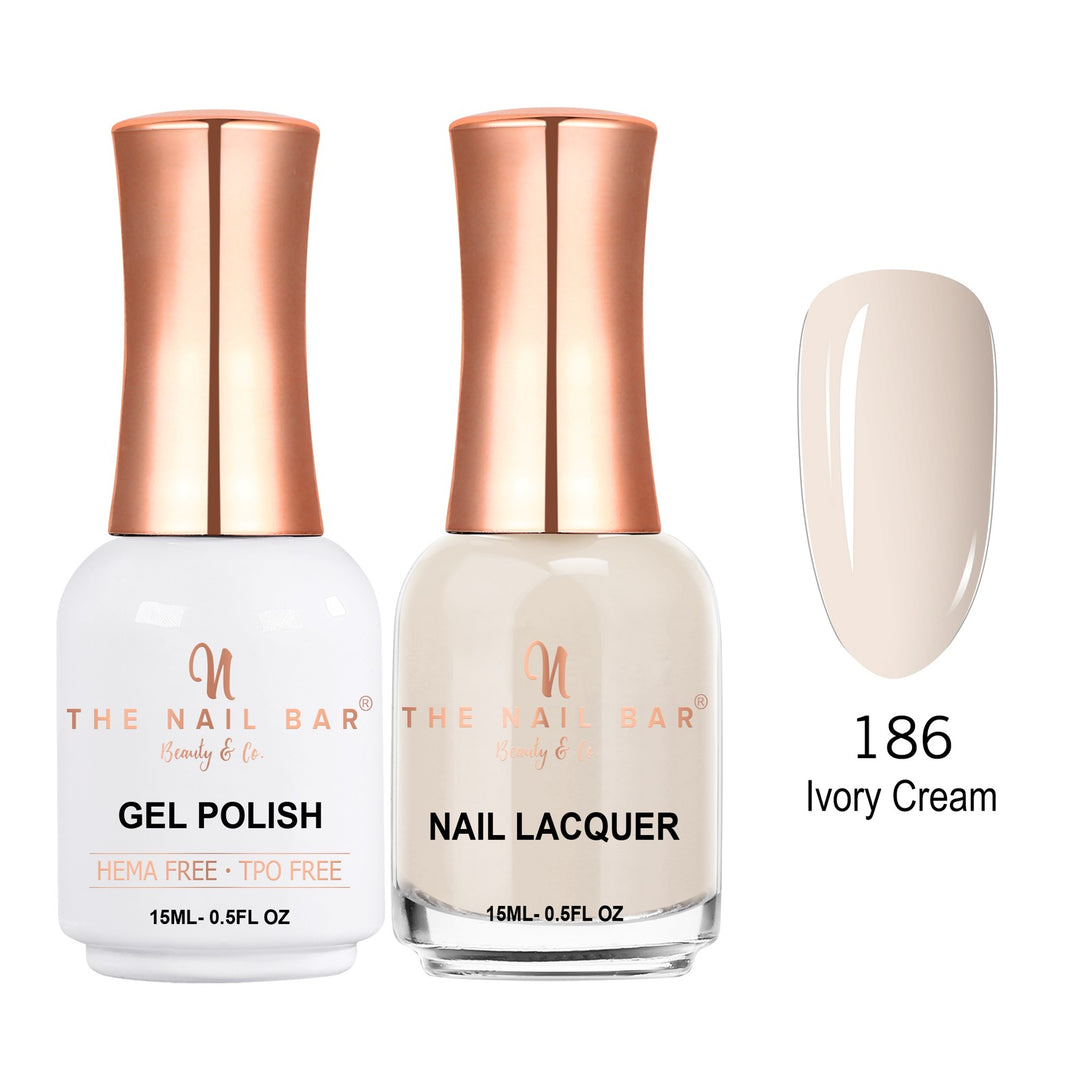 TNBDUAL186-PKG – Dual 186 – Ivory Cream matching 15ml gel polish and nail lacquer set