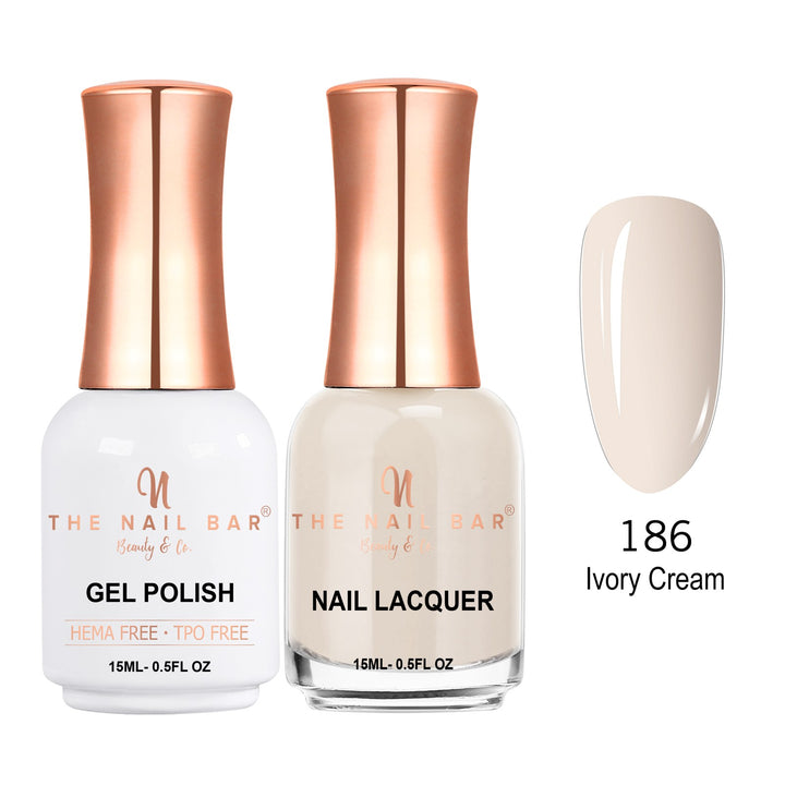 TNBDUAL186-PKG – Dual 186 – Ivory Cream matching 15ml gel polish and nail lacquer set