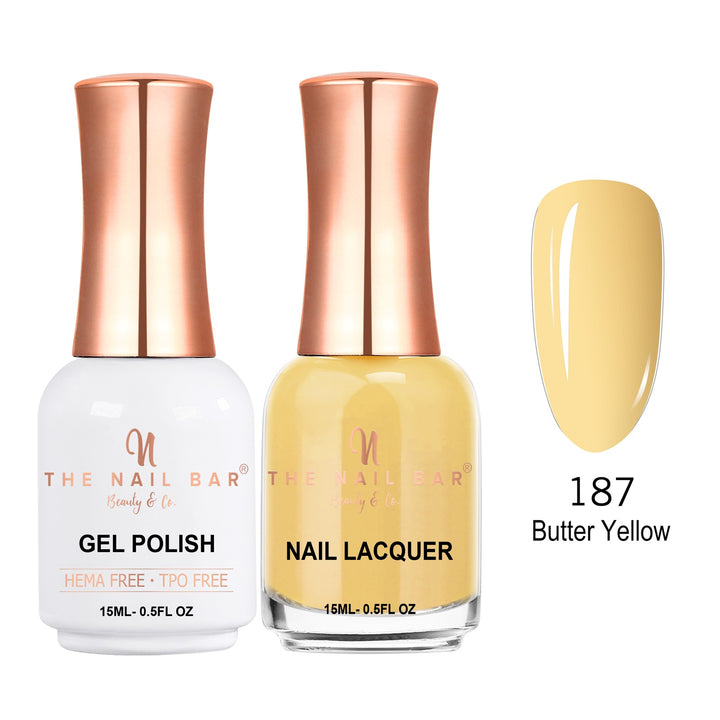 TNBDUAL187-PKG – Dual 187 – Butter Yellow matching 15ml gel polish and nail lacquer set