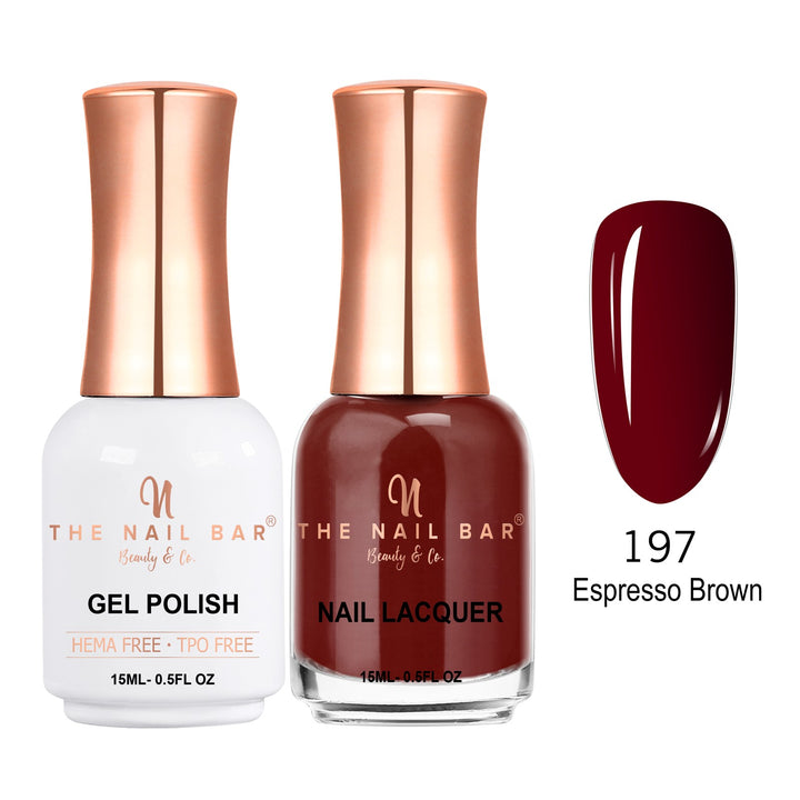 TNBDUAL197-PKG – Dual 197 – Espresso Brown matching 15ml gel polish and nail lacquer set