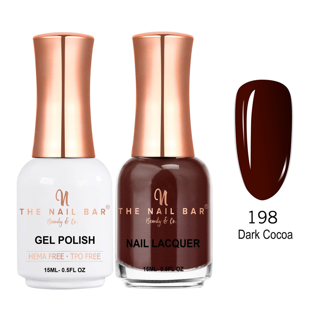 TNBDUAL198-PKG – Dual 198 – Dark Cocoa matching 15ml gel polish and nail lacquer set