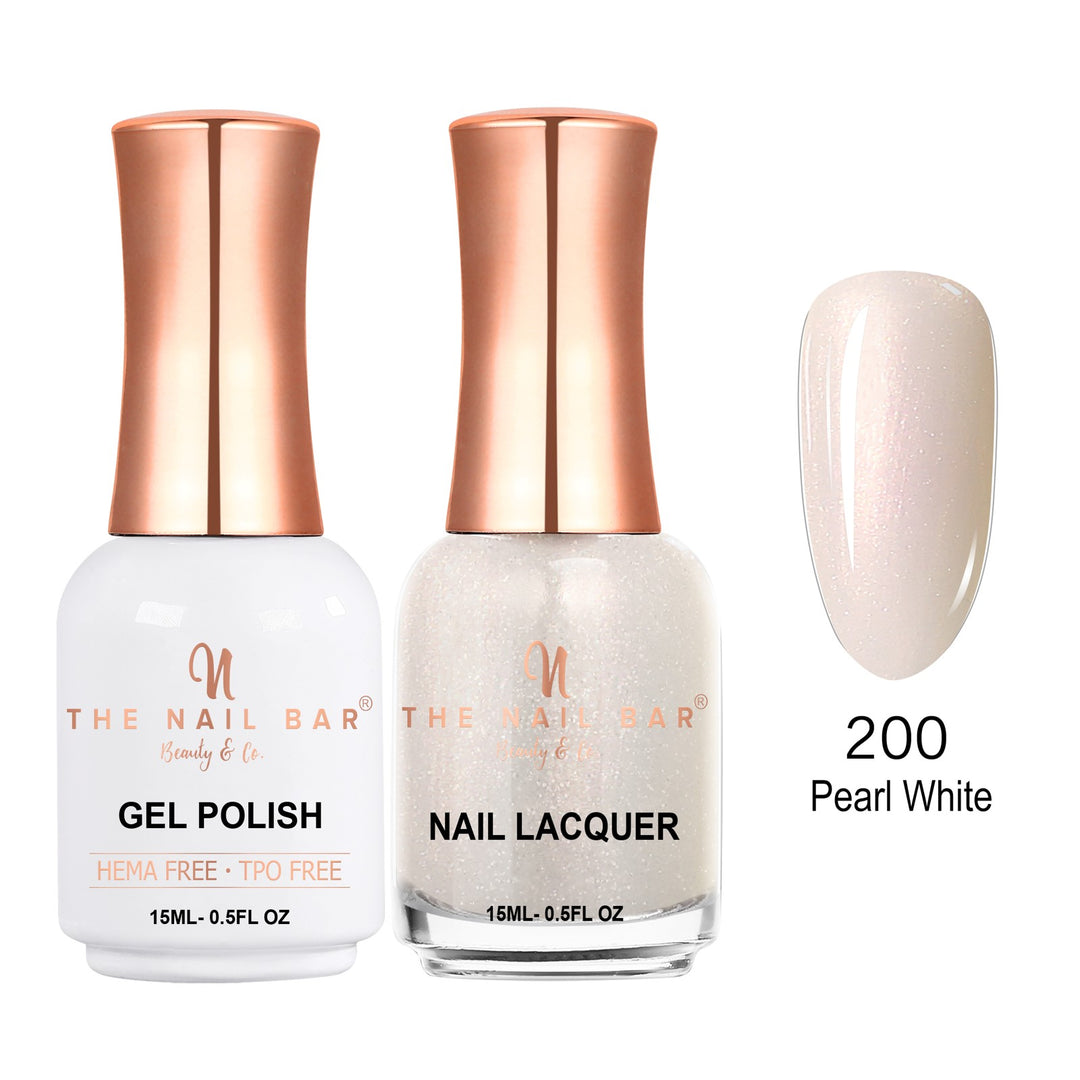 TNBDUAL200-PKG – Dual 200 – Pearl White matching 15ml gel polish and nail lacquer set