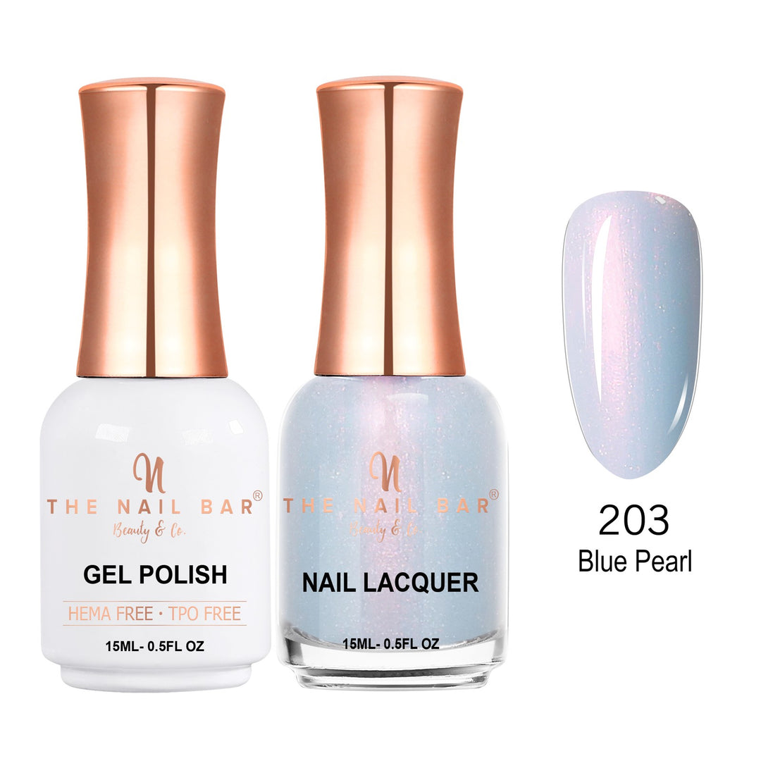 TNBDUAL203-PKG – Dual 203 – Blue Pearl matching 15ml gel polish and nail lacquer set