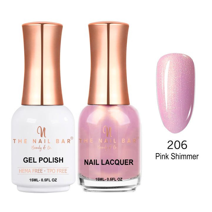 TNBDUAL206-PKG – Dual 206 – Pink Shimmer matching 15ml gel polish and nail lacquer set