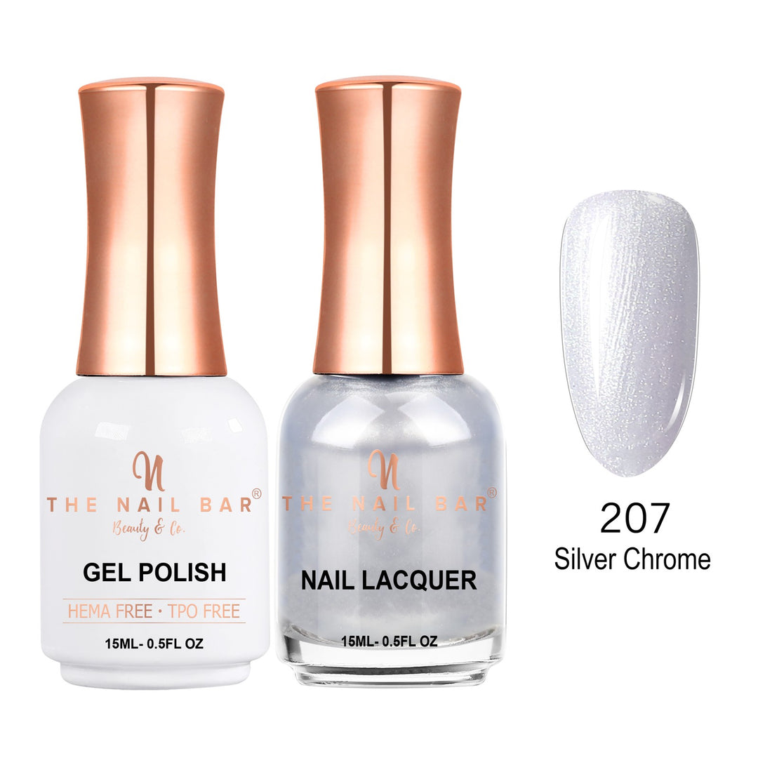 TNBDUAL207-PKG – Dual 207 – Silver Chrome matching 15ml gel polish and nail lacquer set