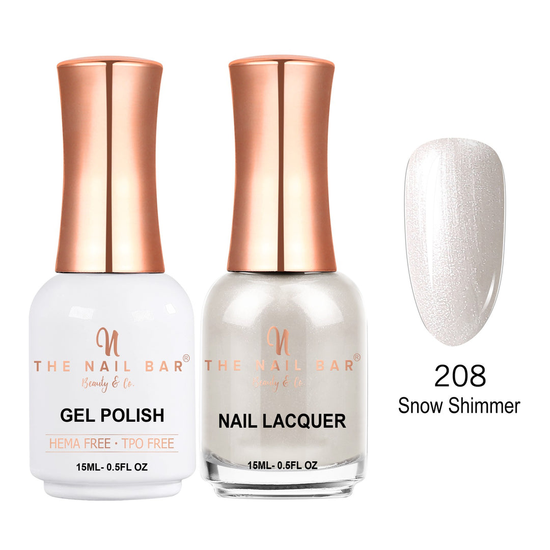 TNBDUAL208-PKG – Dual 208 – Snow Shimmer matching 15ml gel polish and nail lacquer set