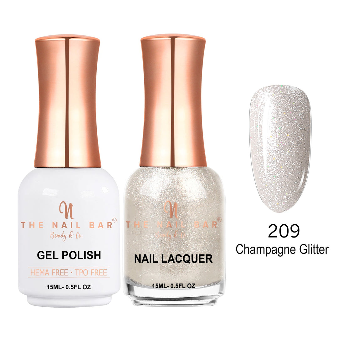 TNBDUAL209-PKG – Dual 209 – Champagne Glitter matching 15ml gel polish and nail lacquer set