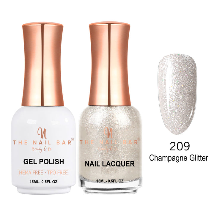 TNBDUAL209-PKG – Dual 209 – Champagne Glitter matching 15ml gel polish and nail lacquer set