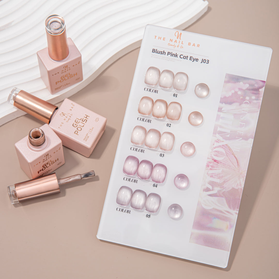 J03 gel polish set – 2 – product and colour swatch chart