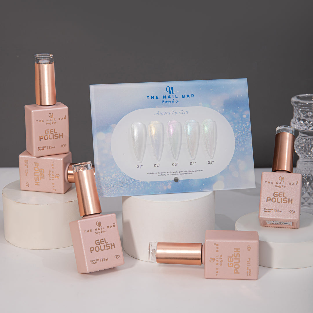 Aurora Gel Top Coat Set – product and finish swatches