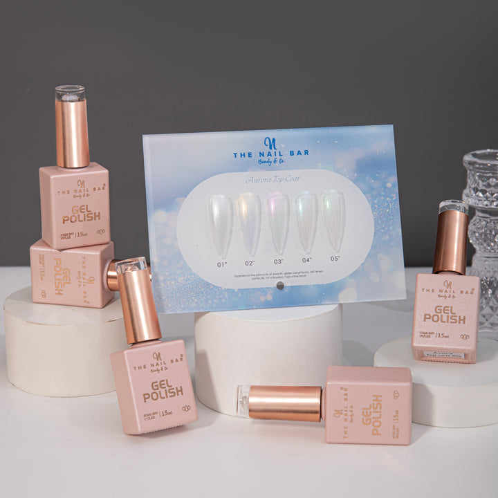 Aurora Gel Top Coat Set – product and finish swatches