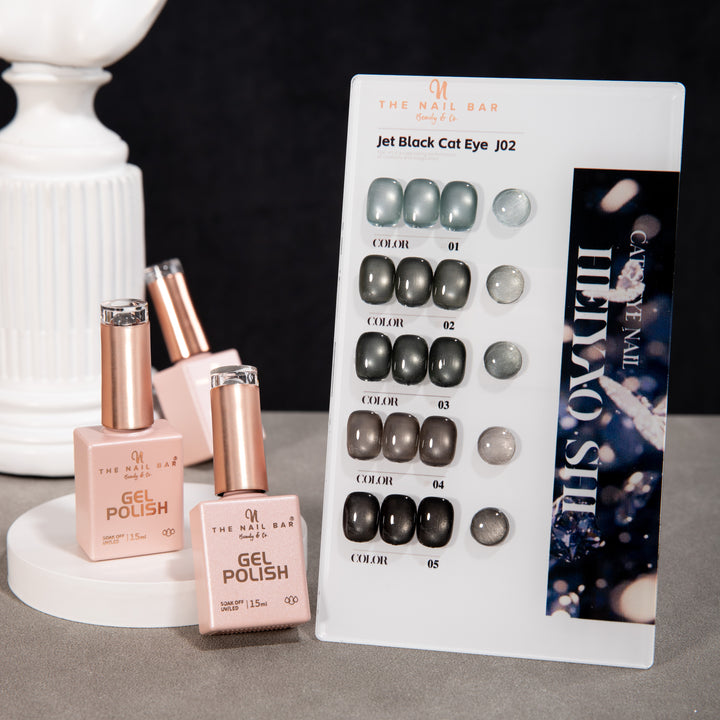 J02 gel polish set – 1 – product and colour swatch chart