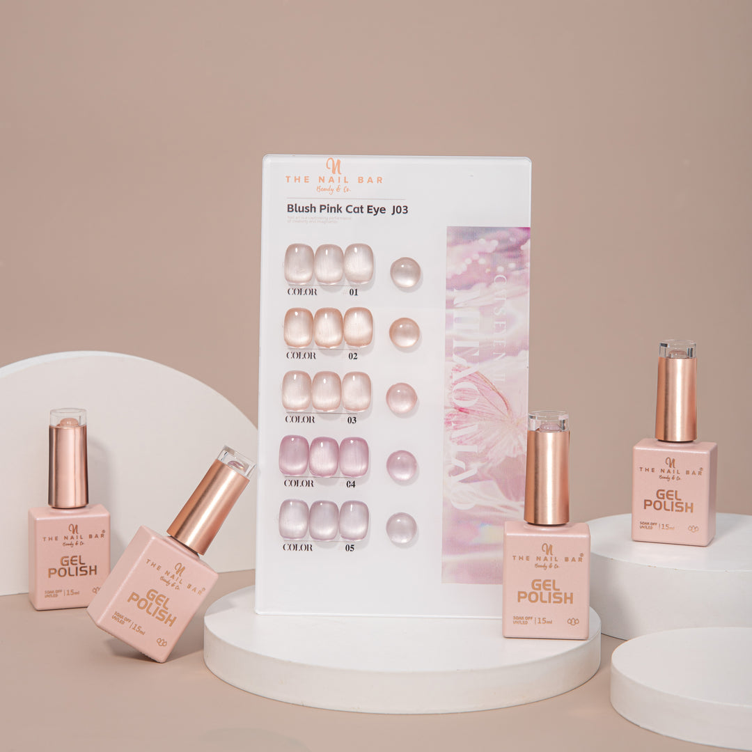 J03 gel polish set – 1 – product and colour swatch chart