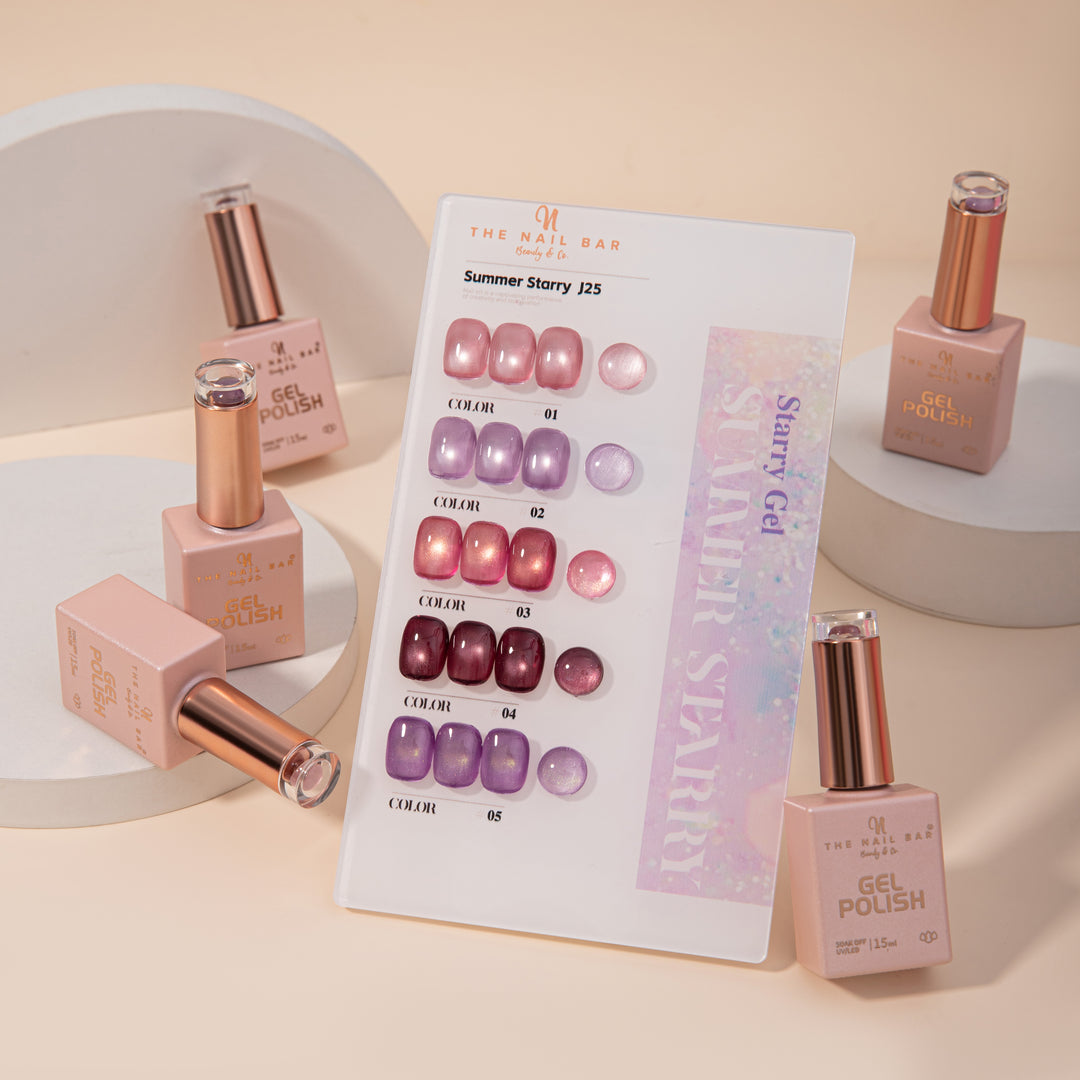 J25 gel polish set – IMG_9609 – product and colour swatch chart