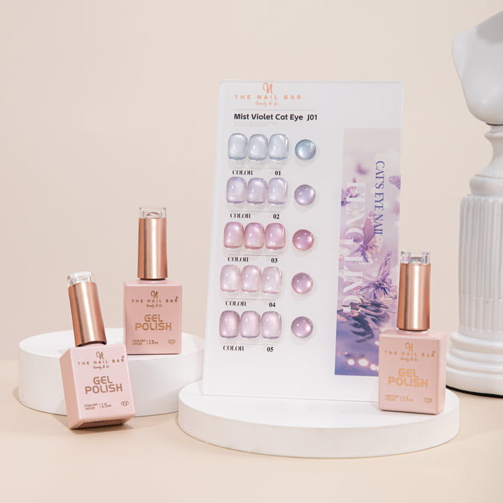 J01 gel polish set – 1 – product and colour swatch chart
