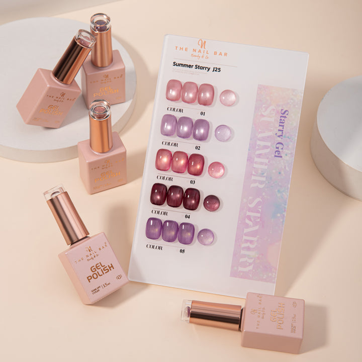 J25 gel polish set – IMG_9607 – product and colour swatch chart