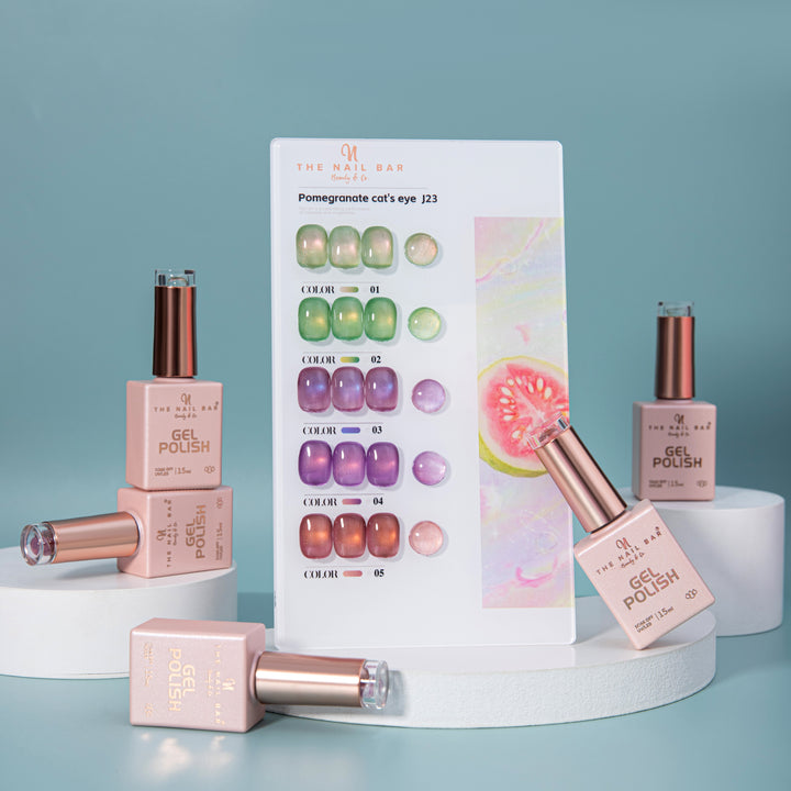 J23 gel polish set – IMG_9602 – product and colour swatch chart