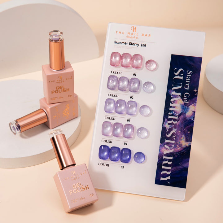 J28 gel polish set – IMG_9611 – product and colour swatch chart