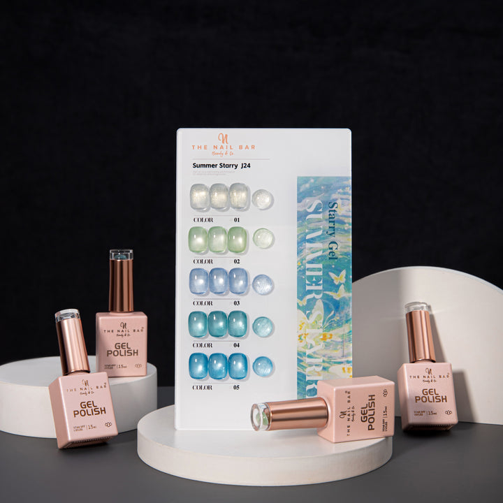 J24 gel polish set – IMG_9595 – product and colour swatch chart