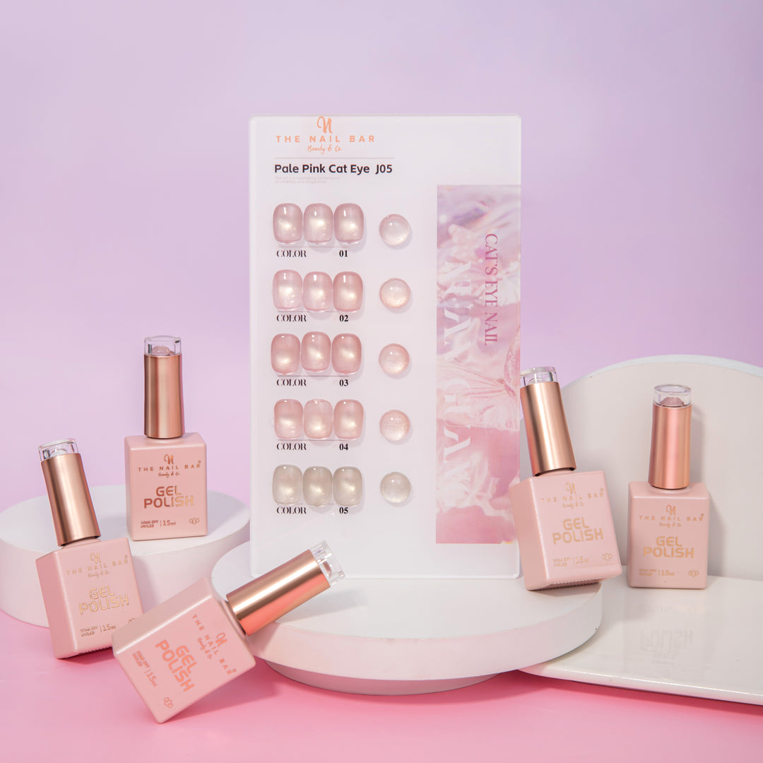 J05 gel polish set – product photograph and colour swatch chart