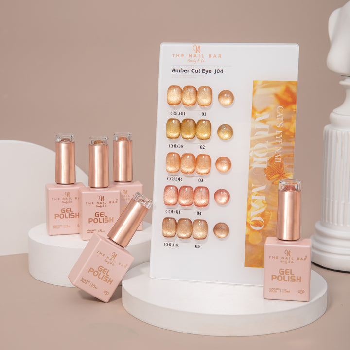 J04 gel polish set – 1 – product and colour swatch chart