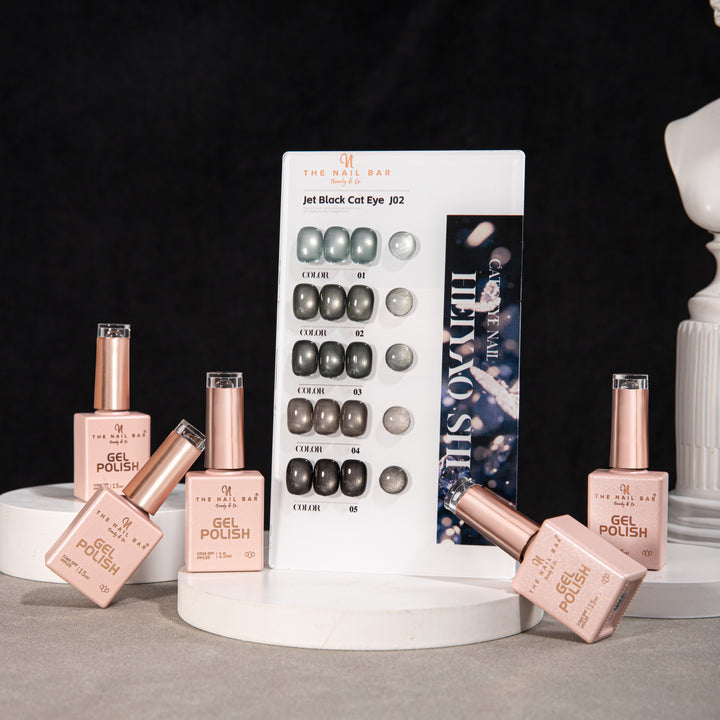 J02 gel polish set – 2 – product and colour swatch chart