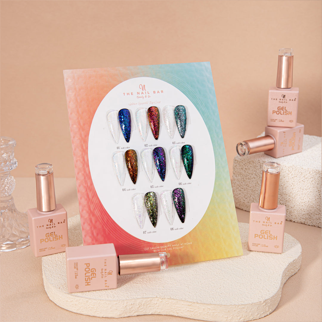 Sparkle Gel Top Coat Set – product and finish swatches