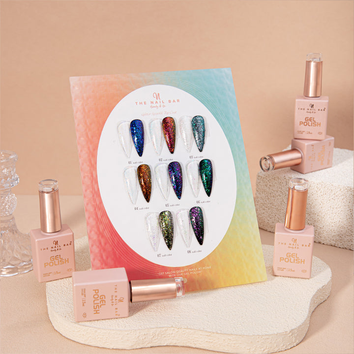 Sparkle Gel Top Coat Set – product and finish swatches