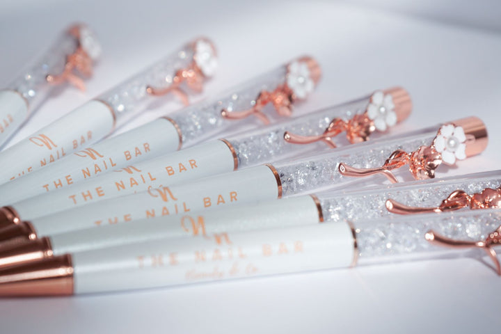 The Nail Bar Beauty & Co. Crystal Pen with Flower Clips (Black ink) - The Nail Bar Beauty & Co.